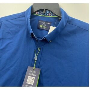 NEW Society of Threads Mens XXL Slim Fit Blue Short Sleeve Button Down Shirt